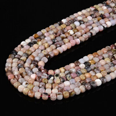 4MM Pink Opal Gemstone Grade A Micro Faceted Square Cube Loose Beads (P23) - Image 1 of 3