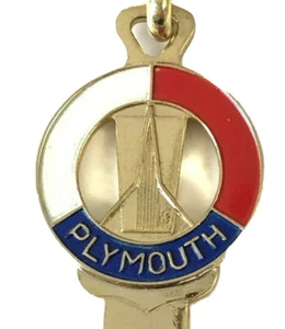 Vintage 60s Plymouth Collectible Keychain Car Key Shaped Logo Enamel - Picture 1 of 6