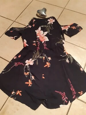 Jumpsuit Overall kurz Damen, offshoulder, kurzarm, Blumen, dkl.blau/bunt, Gr. XS - Bild 1 von 4