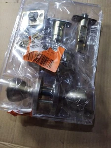 Kwikset Tylo Antique Brass Exterior Entry Door Knob and Double Cylinder Deadbolt - Picture 1 of 10