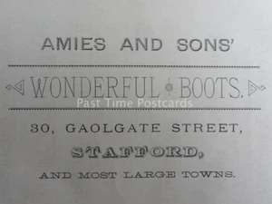 Stafford AMIES AND SONS Boot Makers 30 Gaolgate Strett 1886 Antique Advert - Imagen 1 de 2
