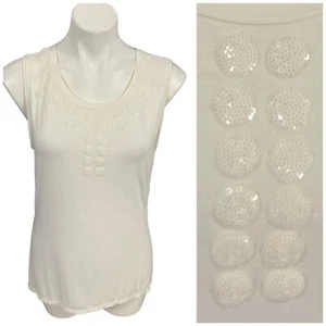 Alfani Top Womens Petite Large White Sequin Knit Sleeveless Shirt Work Office - Picture 1 of 14