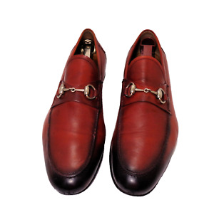 Authentic GUCCI Mens Burgundy Burnish Toe Bit Loafers Shoes UK 8.5 / US 9.5