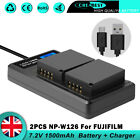 2&#215; NP-W126 NP-W126S Battery + Charger For Fujifil X-A10 X-T200 X-E2 X-E2S HS50EX