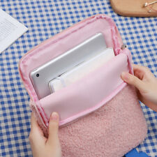 (Pink)Portable Plush Laptop Bag Durable Tablet Case Good Protection Metal