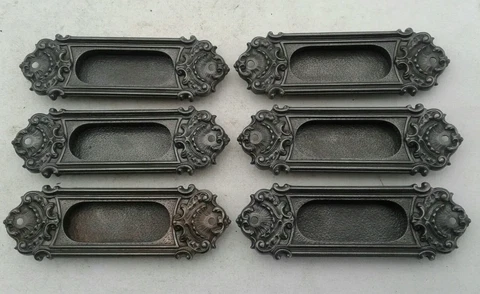 Antique Ornate Cast Recessed Window Sash Lifts Pulls Hardware Lot of 6 Cover