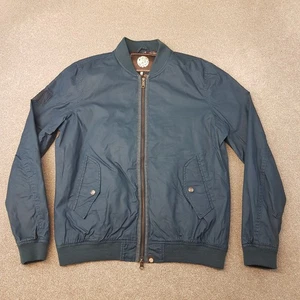 Pretty Green Men Jacket Large Blue Bomber Wax Feel Casuals Mod Union Jack Lining - Picture 1 of 13