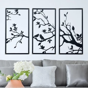3 Pcs Birds On Branch Large Metal Wall Art Decor,Black Tree of Life Silhouett... - Picture 1 of 8