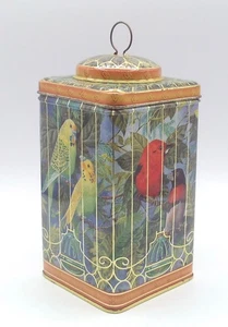 Tin Container Empty Parrots & More Birds Pattern 7" Tall - Picture 1 of 10