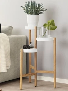 IKEA Satsumas Plant Stand with Bamboo Legs and White Shelves 78cm High - Picture 1 of 3