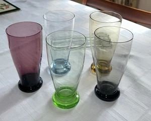 Original 1950’s Coloured Glass Cocktail Tumblers And 10 Glass Cocktail Stirrers - Picture 1 of 9