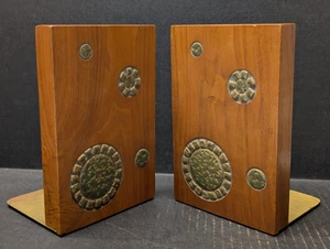 Vintage Martz Marshall Studios Pottery Tile & Walnut Bookends Set Of 2 MCM - Picture 1 of 6
