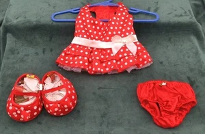 Build-A-Bear Workshop Red & White Polka Dot Dress with Matching Shoes + Undies - Picture 1 of 2