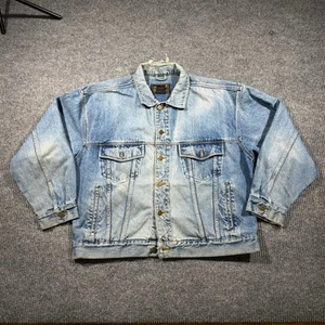 Vintage Eddie Bauer Jacket Mens Large Blue Denim Trucker Distressed Faded - Picture 1 of 8