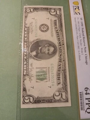 1950 $5  Federal Reserve Note  Chicago  64PPQ Choice Unc - Image 1 of 2