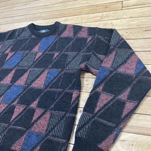 JANTZEN Vintage Y2k Pullover Herren L schwarz blau pink abstrakt Retro Opa Geometrie 42 - Bild 1 von 18