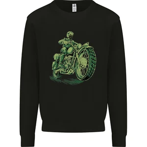 Biker Green Cafe Racer Motorbike Motorcycle Kids Sweatshirt Jumper - Picture 1 of 35