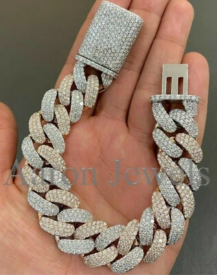 Pulseira masculina 22 mm moissanita Miami cubana link teste prata esterlina 925 real - Imagem 1 de 4