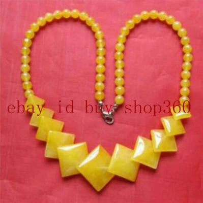 时尚 6-14 毫米黄色方形和圆形黄玉宝石项链 18 英寸 AAA — 第 1/4 张图片