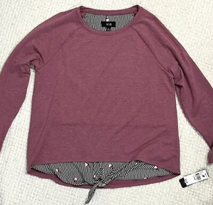 AGB Womens Rose Pink and Stripes Layered Long Sleeve Shirt NWT Ice Cream Pattern - Picture 1 of 5