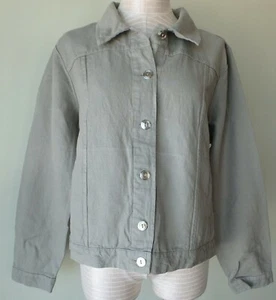 FLAX LINEN Denim Jacket M & XL NWT Khaki Green - Picture 1 of 10