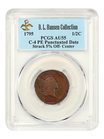 1795 PE, Punctuated Date 1/2c PCGS AU55 (Struck 5% Off Center) Cover