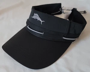 Tommy Bahama Golf Ajustable Negro Visera Sombrero Gris Marlín Ropa Activa Barco de Pesca - Imagen 1 de 5