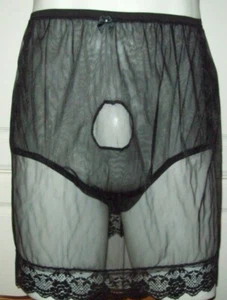 Black Sheer Nylon SLIP & Panty with FRONT EXIT HOLE 36-56" 18" Slip - Picture 1 of 5