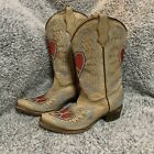 Corral Embroidered Heart Western Snip Toe Boot Sz 35 T A1031 Leather Teens