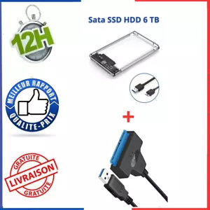 Boitier Externe Disque Dur USB 3.0 2.5 pouces SATA HDD et SSD + Cable Sata - Photo 1/9