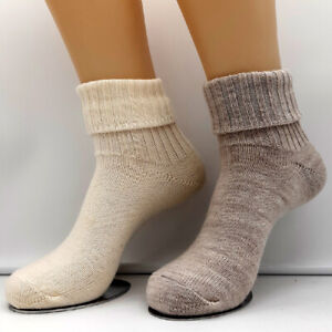 2 Pair MH Soft Alpaca Socks Turn Up Extra Soft 100% Wool Ecru-Beige 35 - 42