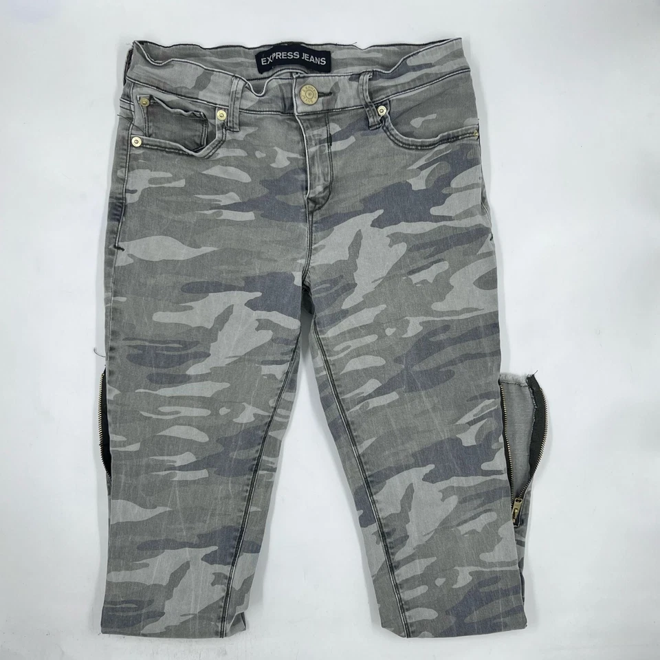 Pantalones Legging Express para Mujer al Tobillo 4 Gris Camuflaje Mezcla de Algodón Elastizados Ajustados Cremallera Foto 1 de 4