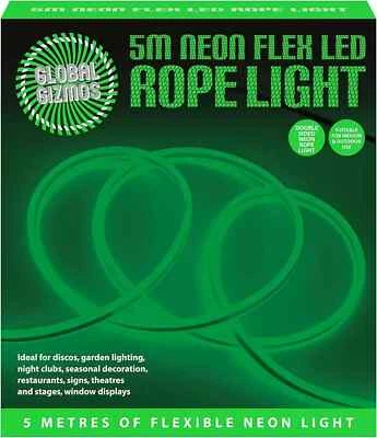 Global Gizmos 5 Metre LED Neon Flex Decorative Rope Light - Green NEW - Image 1 of 4