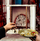Diwali Navratri Hindu Puja Thali Brass Pooja Aarti Om Plate Prayer Bell Bowl Set