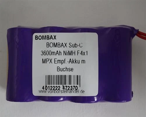 Bombax Akkupack 4,8V/3600mAh SubC, F4x1, 4er Reihe MPX Empfänger - Bild 1 von 1