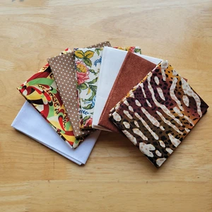 Fat Quarter Cranston Fabric Bundle 7 FQ 18 x 22 Rust Brown Floral Animal Print - Picture 1 of 5