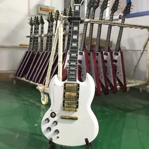 White SG Electric Guitar Solid Left-handed Black Fretboard 3Humbuckers Pickups - Picture 1 of 8