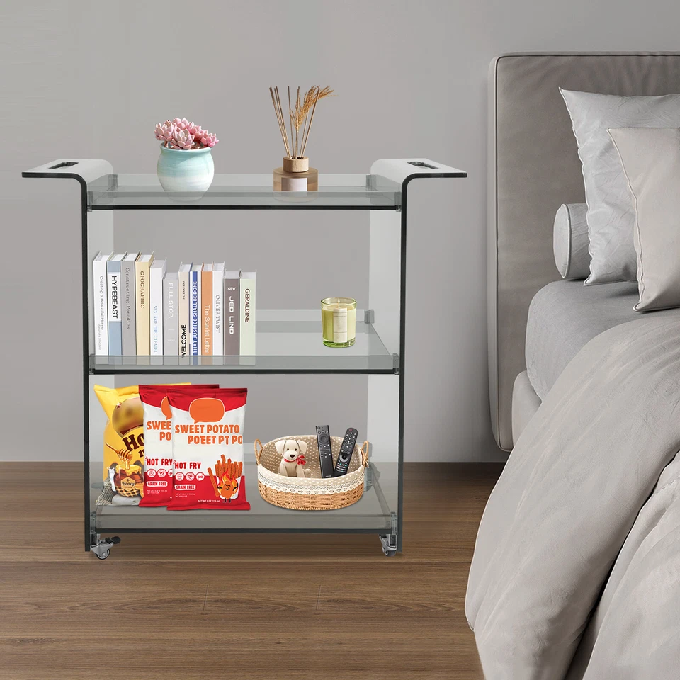 Kitchen Cart with Wheels 3 Tiers Mobile PC Cart Rolling Serving Cart Smoke Gray - Image 1 of 4