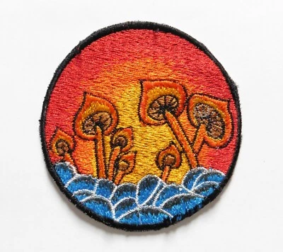 Round Sew On Patch * Nepalese Made * 8cm * Hippie Multi Mushroom - Image 1 of 2