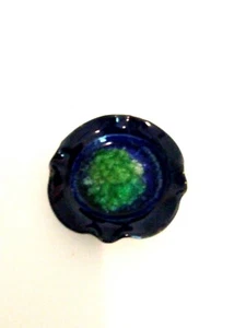 Art Pottery Small Ashtray Bowl Crackle Glass Blue Green Handmade - Picture 1 of 4