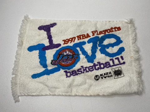 Utah Jazz Promotional Towel 1997 NBA Playoffs I Love Basketball Kjazz 14 TV Cover