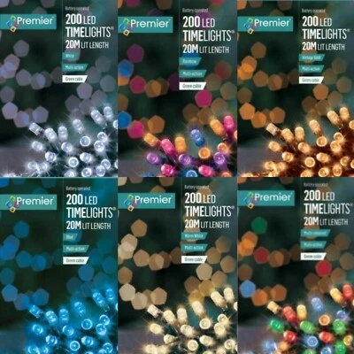 200 Battery Premier Lights Warm Rainbow Blue White Vintage Indoor Outdoor Timer - Image 1 of 2