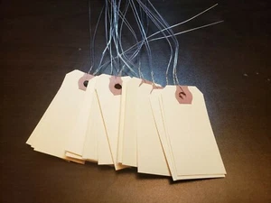 100 pcs- 2 3/4" x 1 3/8" Size 1 Manila Inventory Pre-Wired Price Tags with Wire - Picture 1 of 2