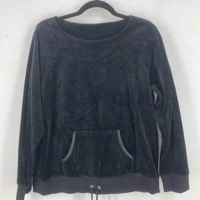 Liz Claiborne Womens XL Pullover Sweatshirt Black Velour Minimalist Modest Casua - Image 1 of 4