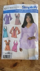 Simplicity 4277 V-Neck Tunics w Banded Midriff, Sleeve Variations Sz 10-18 UNCUT - Picture 1 of 3