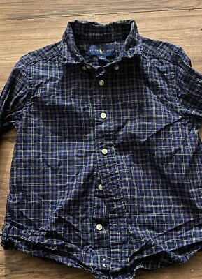 Ralph Lauren мальчиков размер 4 длинным рукавом рубашка на пуговицах синий белый зеленый - Изображение 1 из 3