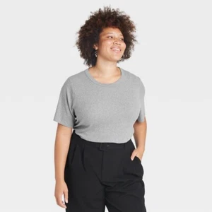 A New Day Women's Plus Size Short Sleeve Ribbed T-Shirt - Heather Gray Size 2X - Picture 1 of 2