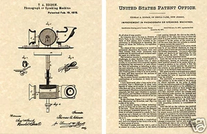 THOMAS EDISON PHONOGRAPH Patent Art Print READY TO FRAME!!!!!! 1878 Alva - Picture 1 of 1