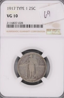 1917 Type 1 Standing Liberty Silver Quarter NGC VG-10 #7-028 - Image 1 of 2
