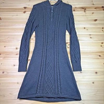 Vestido suéter Athleta para mujer gris medio tejido con cable manga larga vestido con capucha Foto 1 de 4